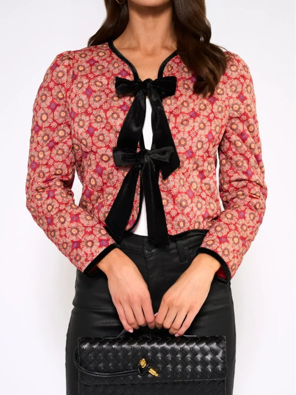 AVARA Quilted Jacket Ember Velvet Bow Front Floral Cottagecore Medallion Small